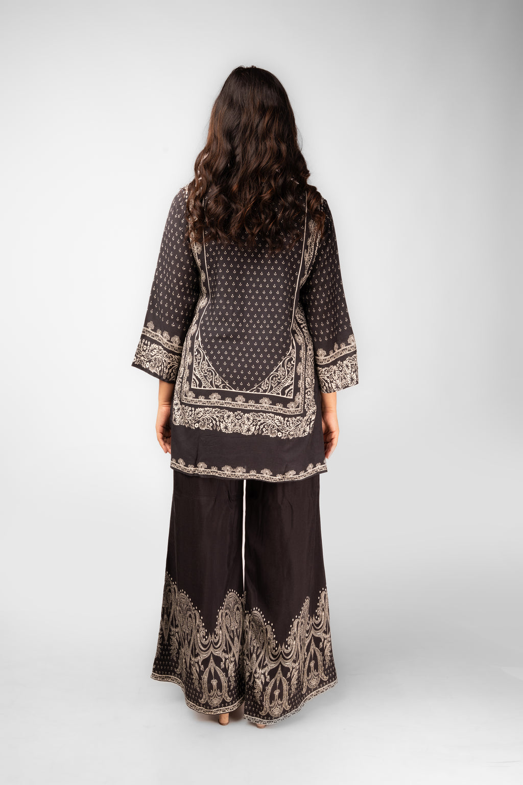 Charcoal Modal Silk Printed Kurti Set