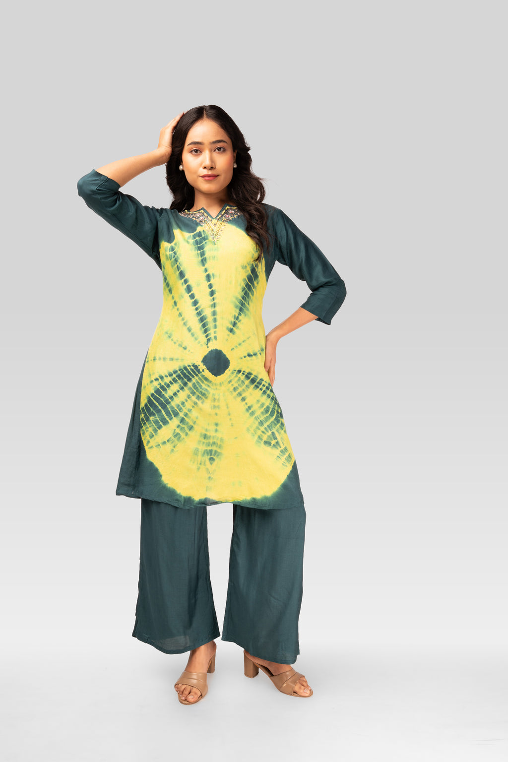 Emerald Shibori Tie-Dye Kurti Set