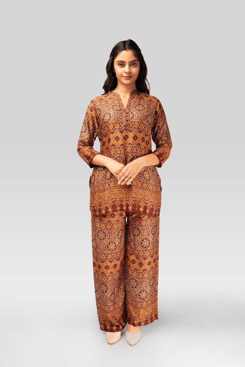 Rust Ajrakh Printed Kurti Co-ord Set