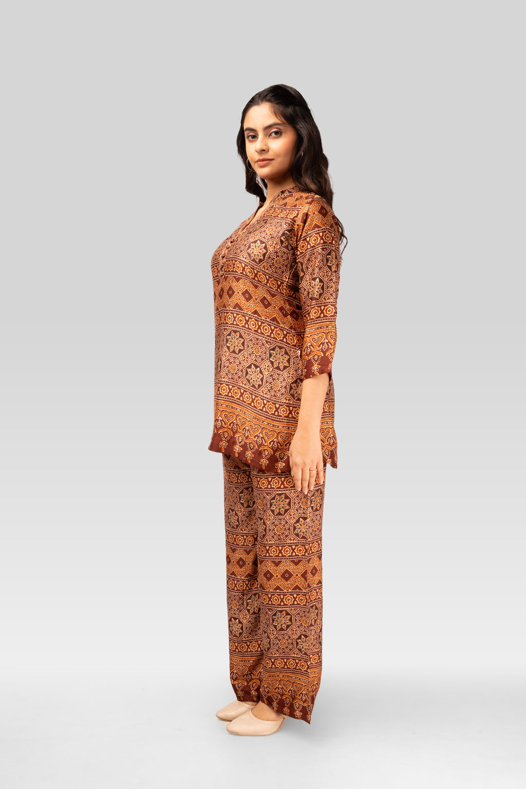 Rust Ajrakh Printed Kurti Co-ord Set