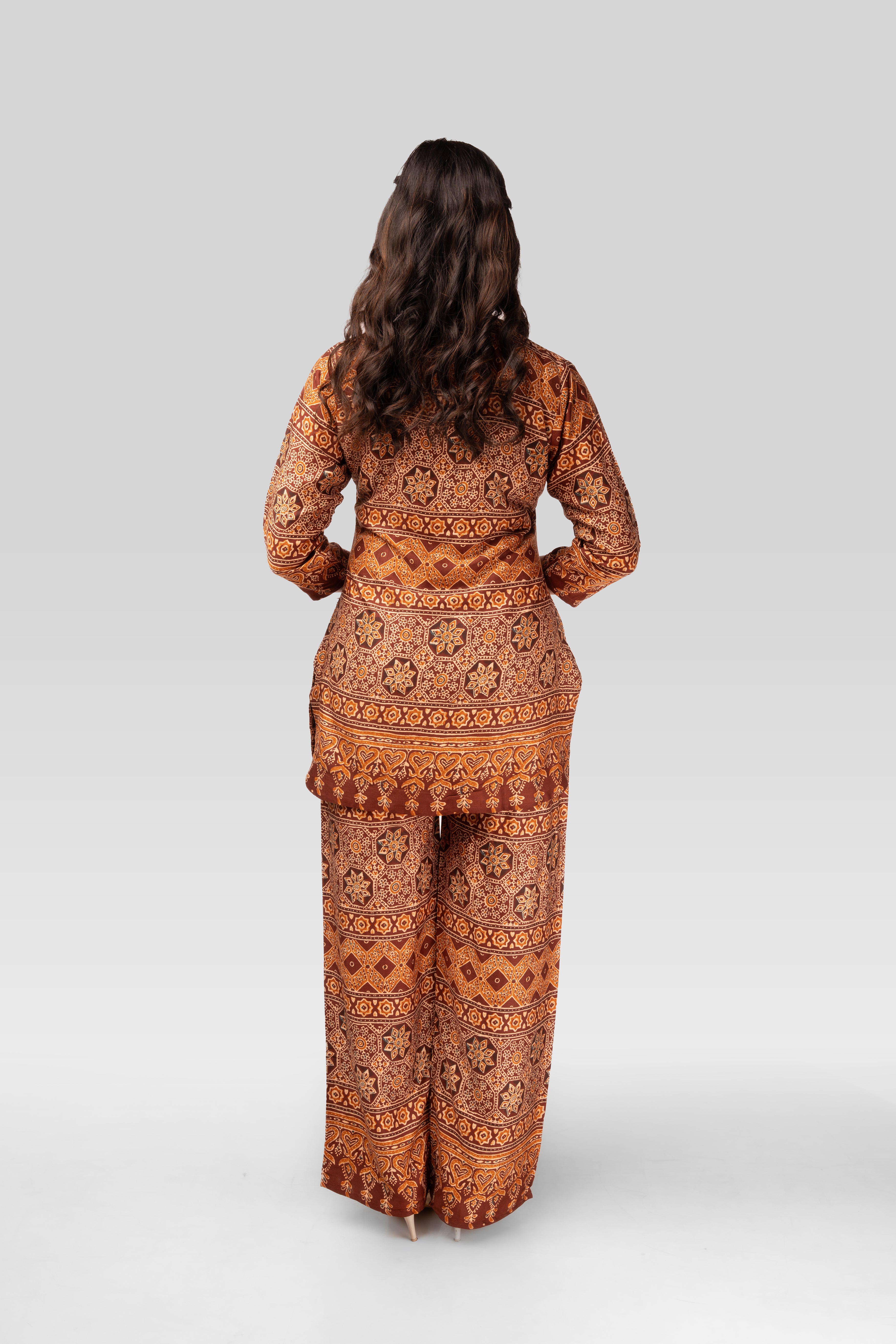 Rust Ajrakh Printed Kurti Co-ord Set