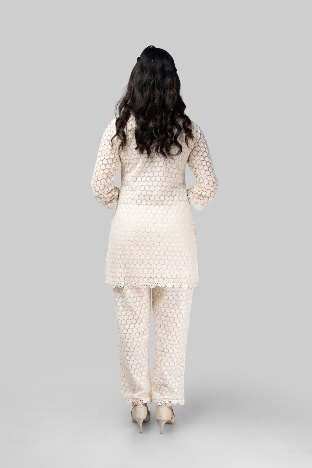 Ivory Chikankari Lace Kurti Set