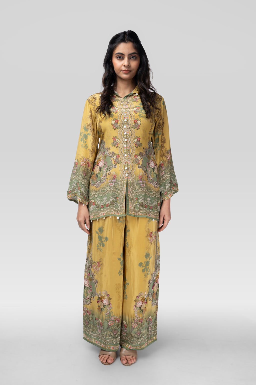 Mustard Garden Print Kurti Set