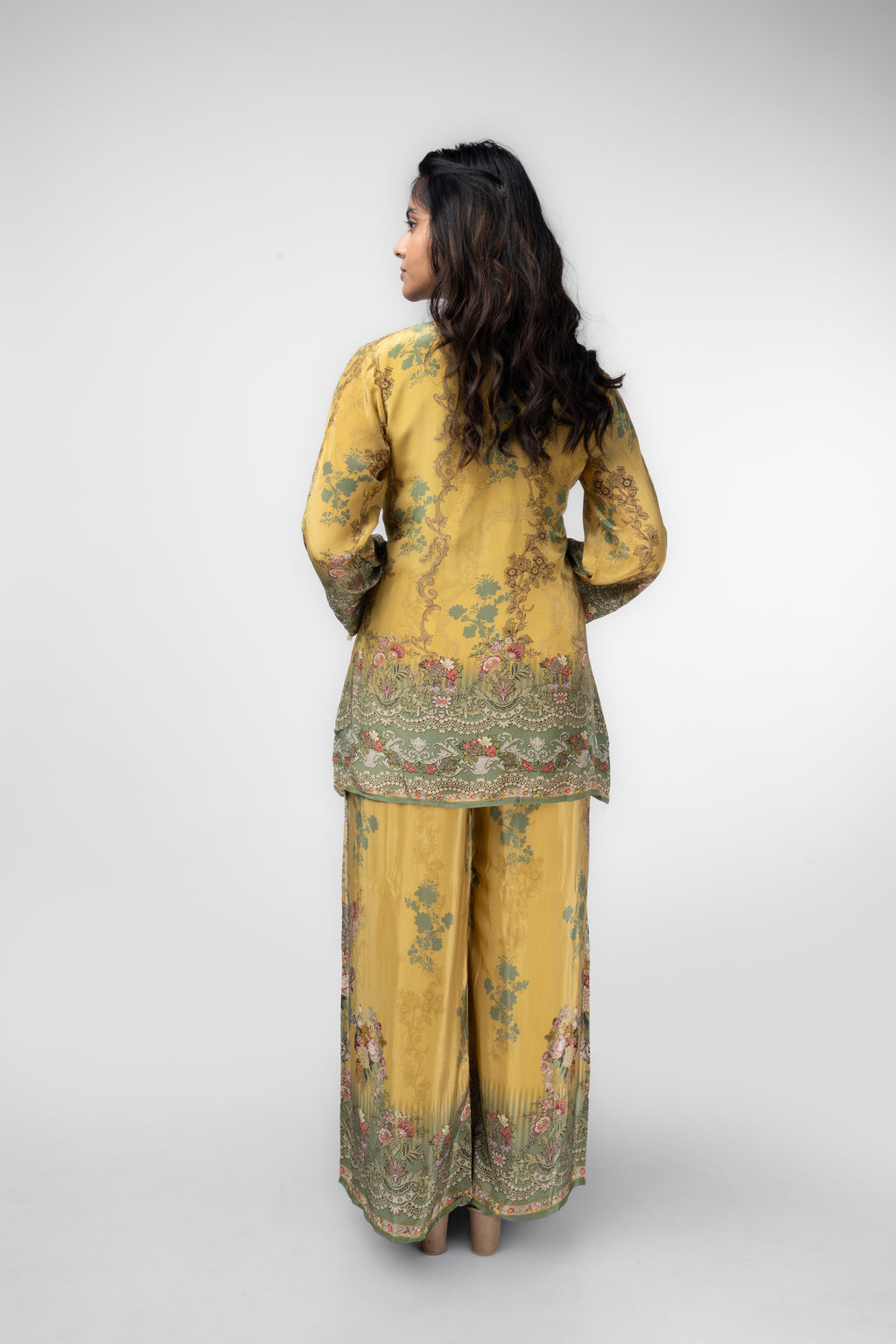 Mustard Garden Print Kurti Set