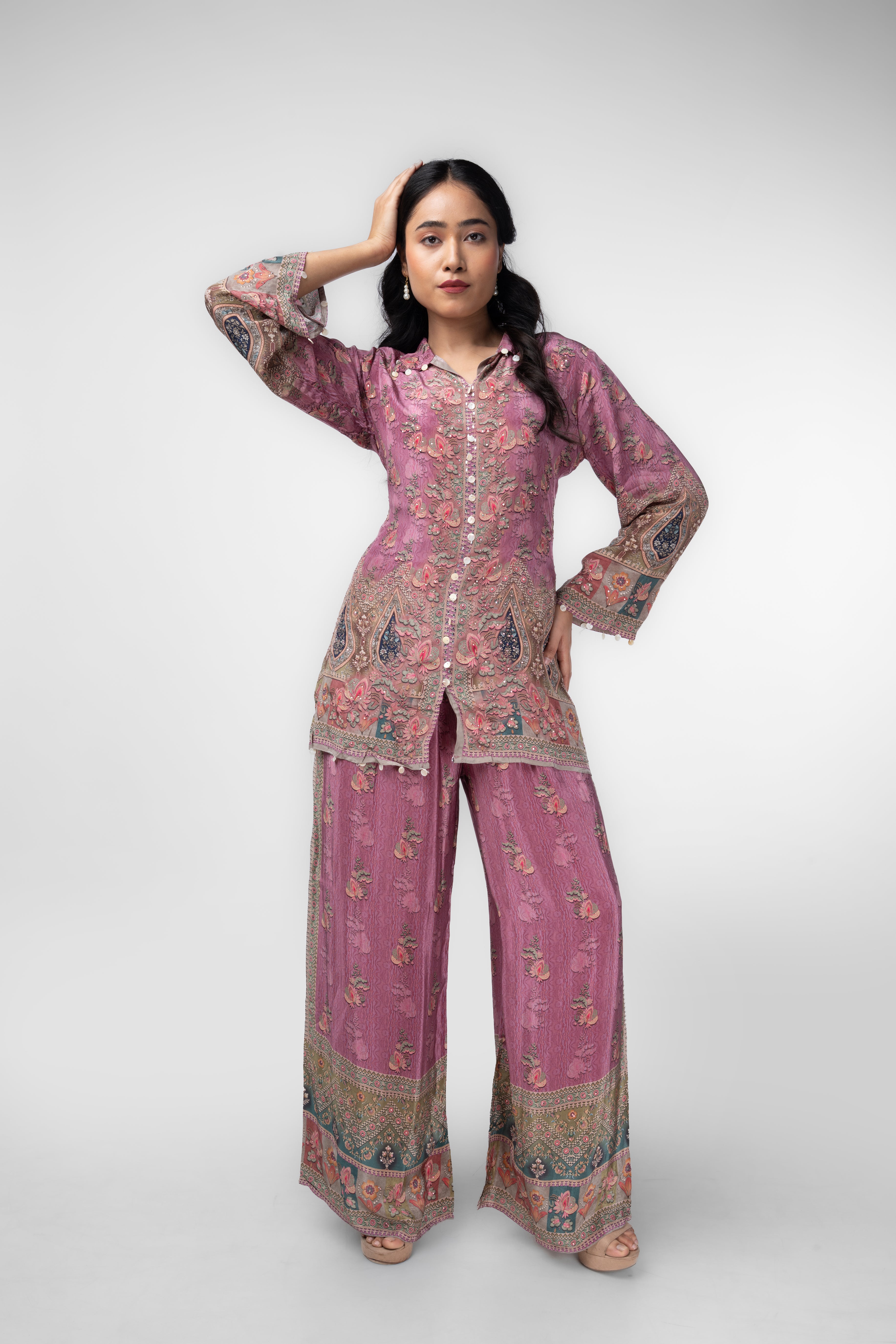 Dusty Rose Printed Kurti Co-ord Set