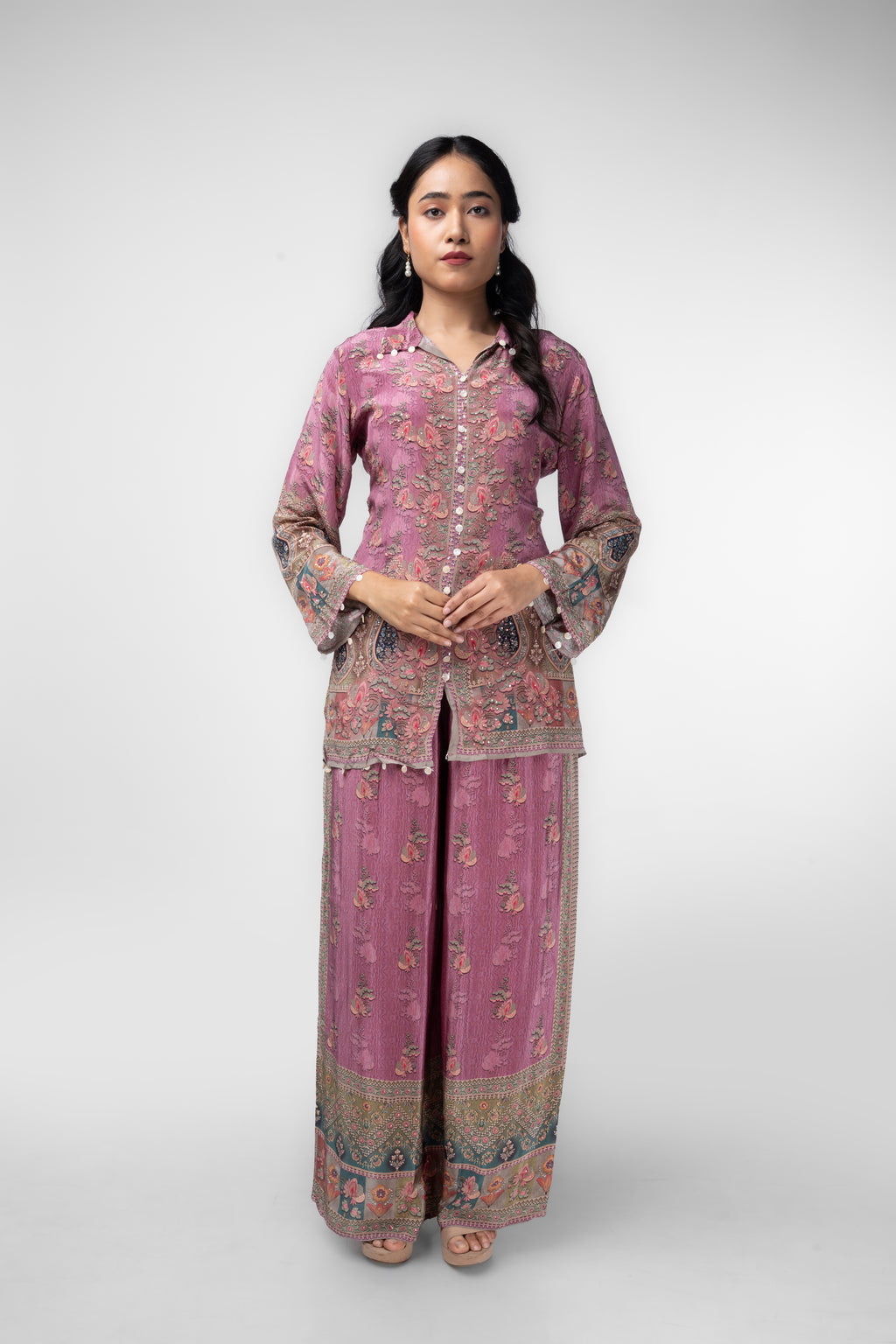 Dusty Rose Printed Kurti Co-ord Set