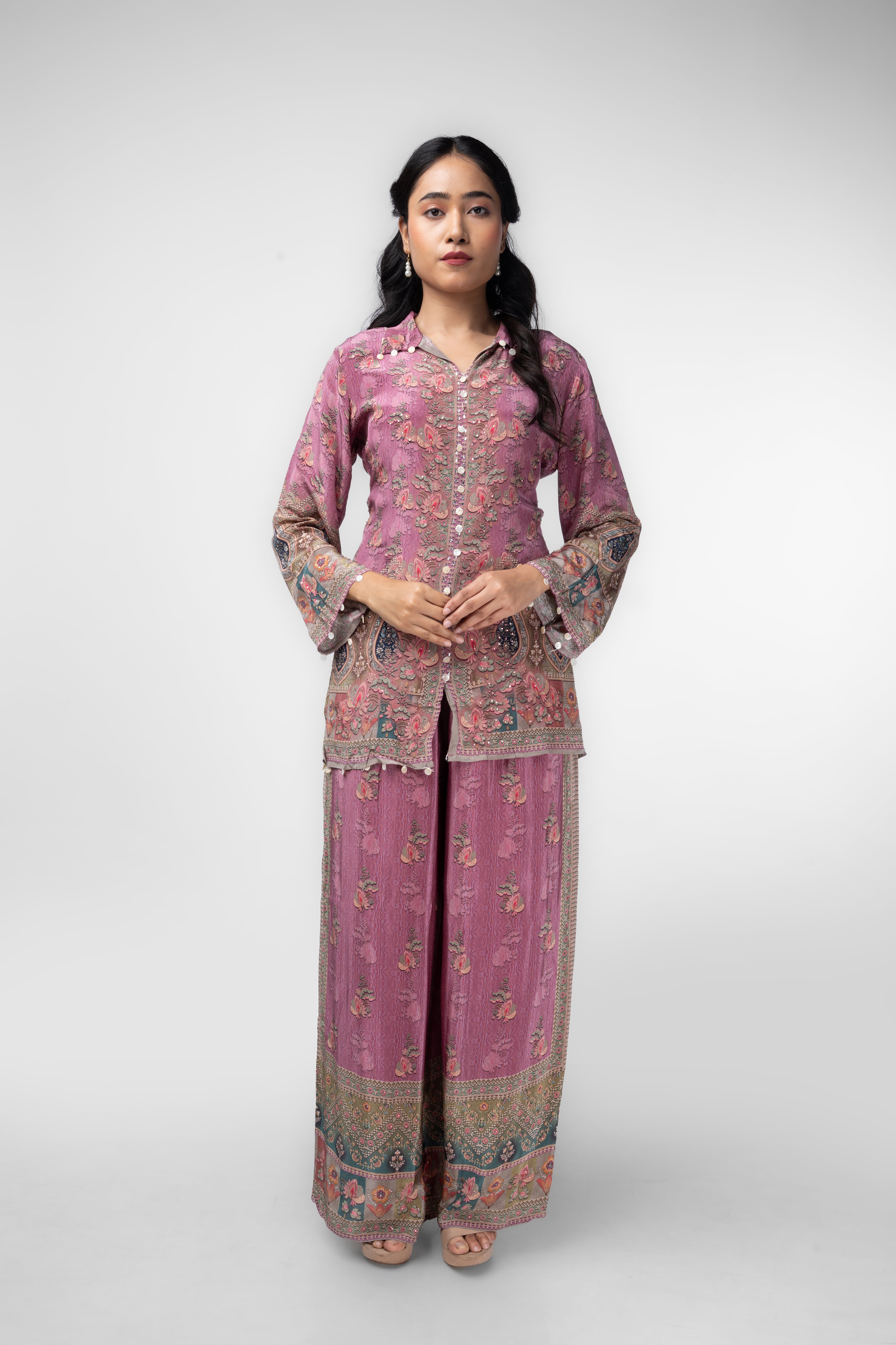 Dusty Rose Printed Kurti Co-ord Set