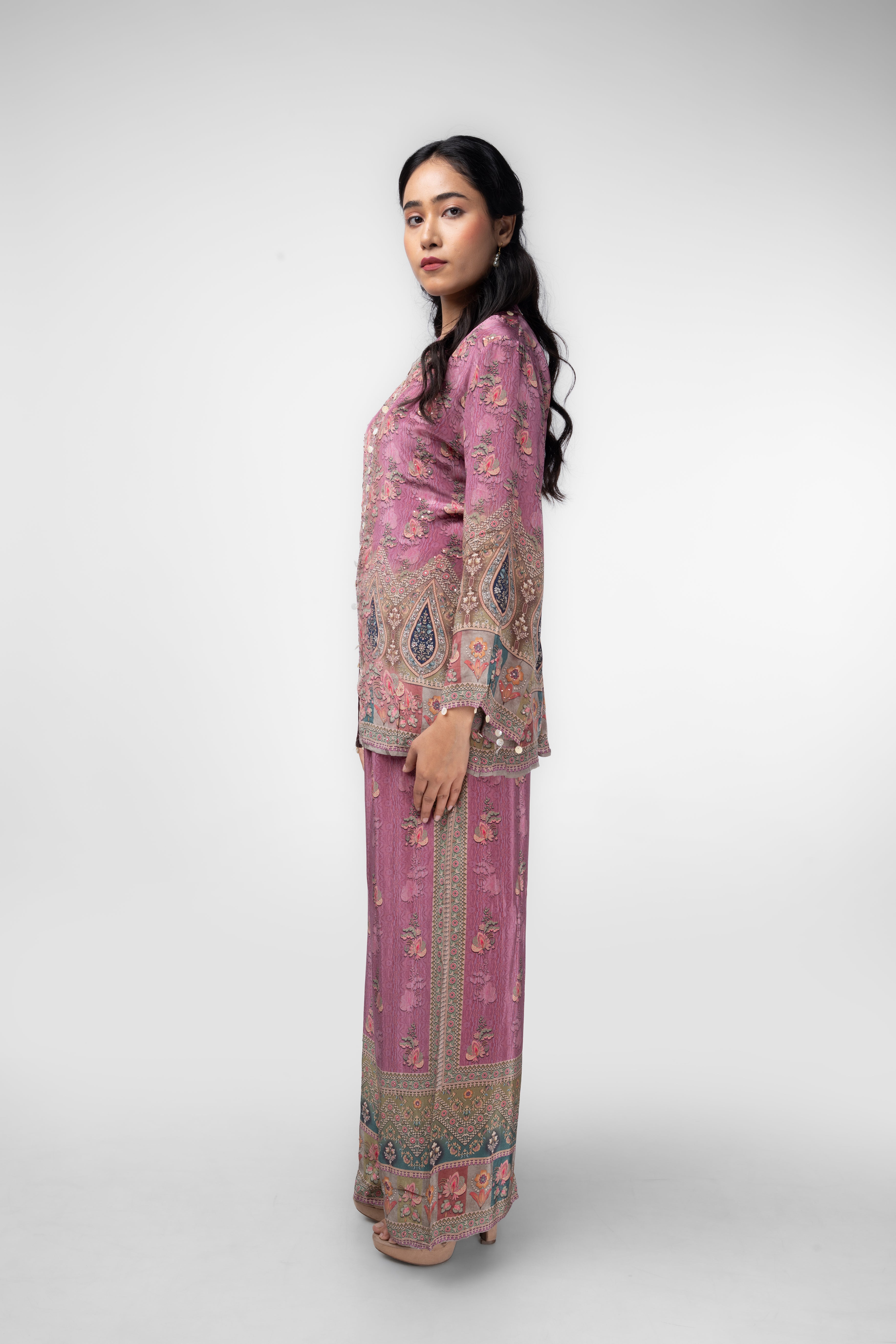 Dusty Rose Printed Kurti Co-ord Set