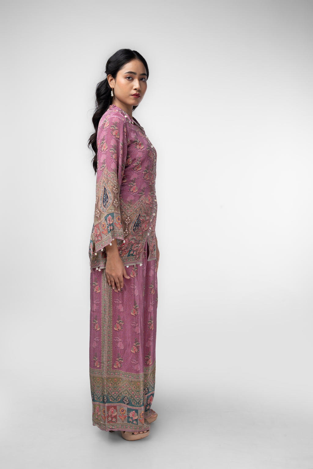 Dusty Rose Printed Kurti Co-ord Set