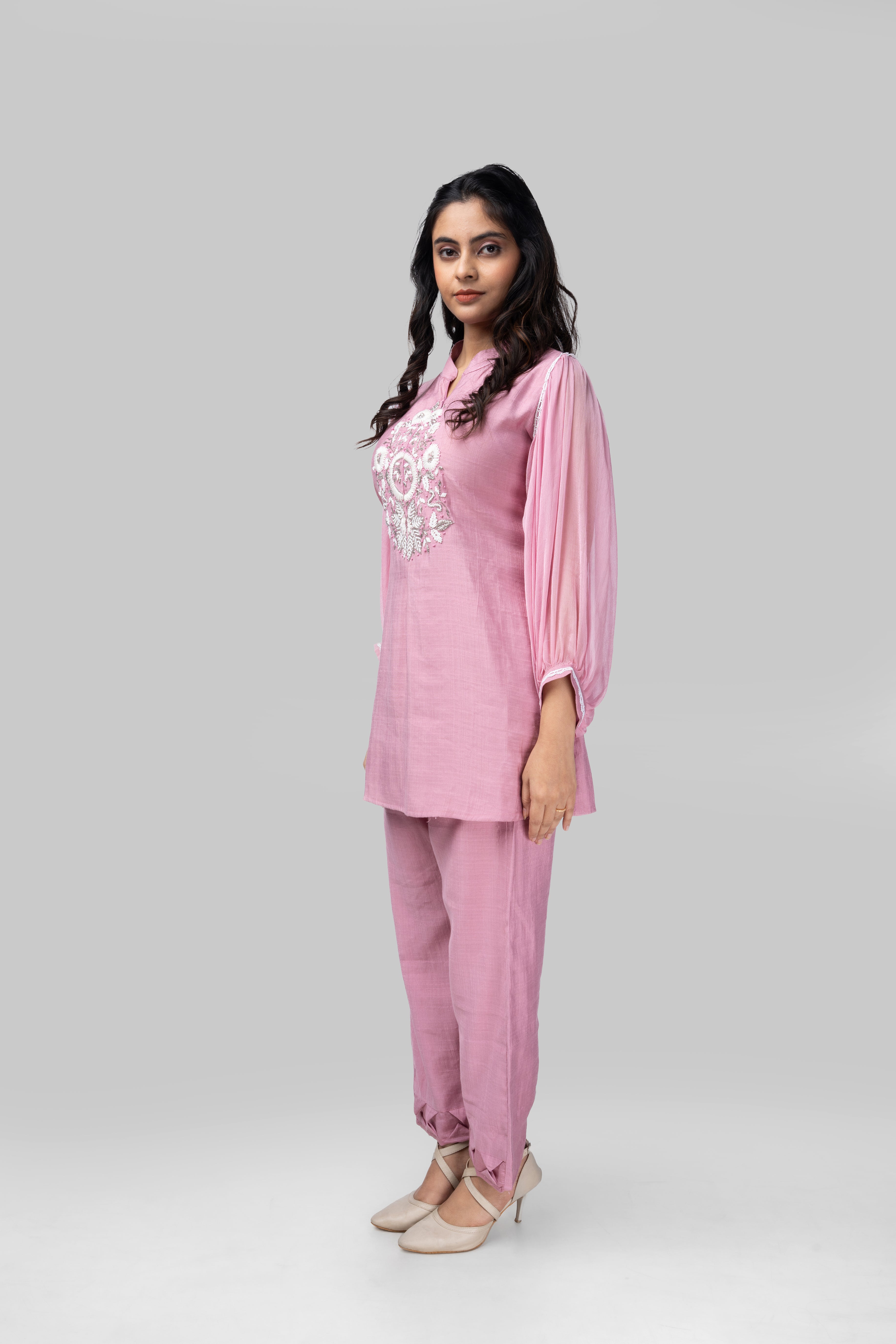 Blush Pink Embroidered Kurti Co-ord Set with Inner
