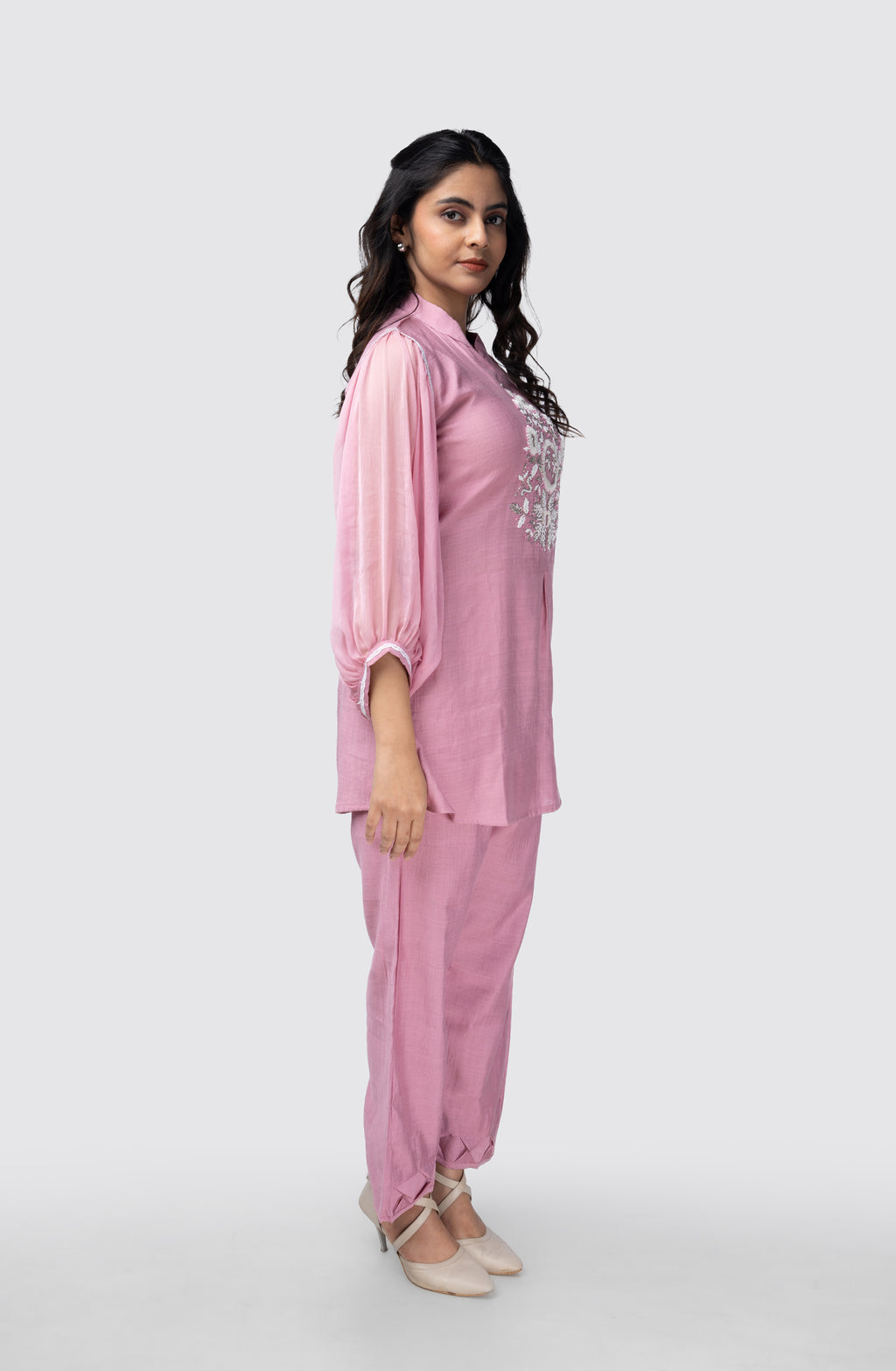 Blush Pink Embroidered Kurti Co-ord Set with Inner