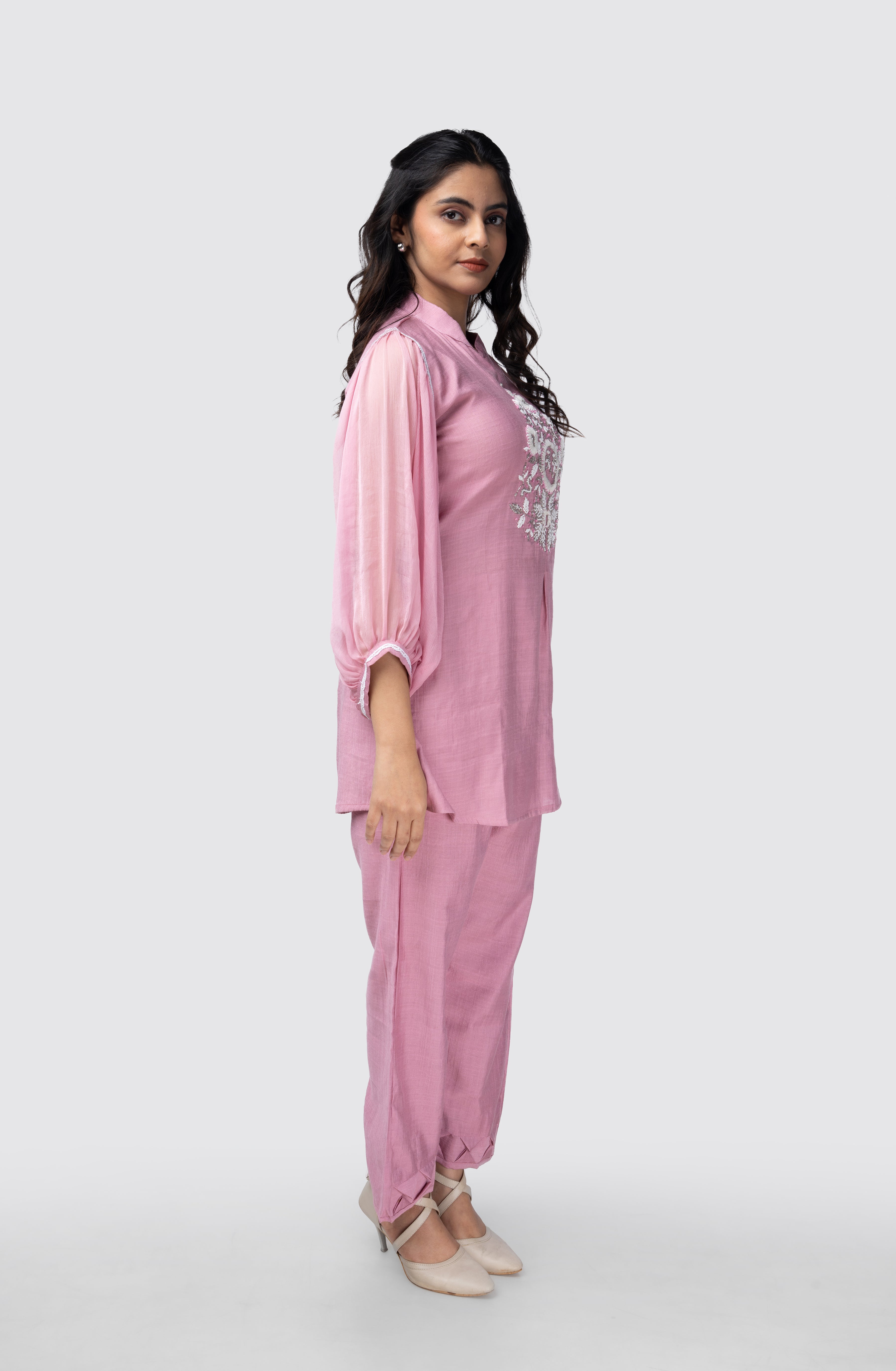 Blush Pink Embroidered Kurti Co-ord Set with Inner