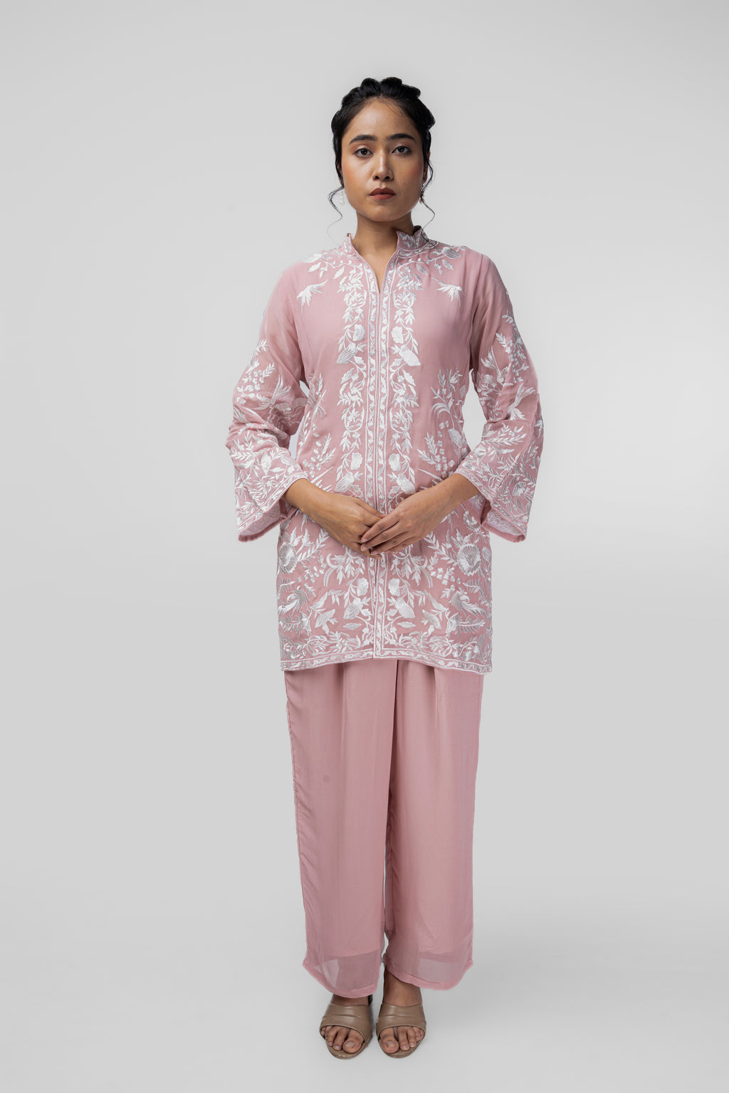 Rose Mist Embroidered Kurti Set