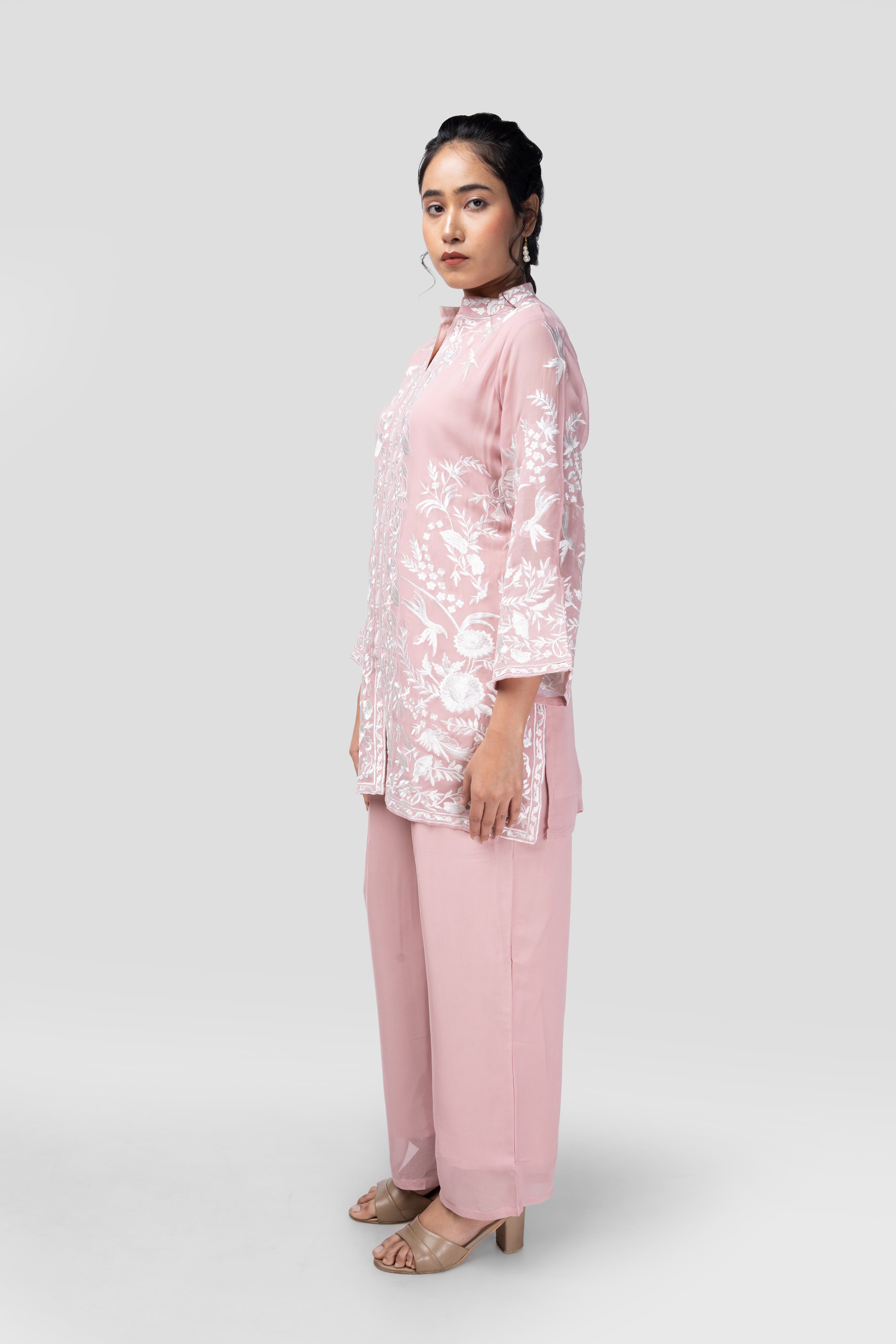 Rose Mist Embroidered Kurti Set