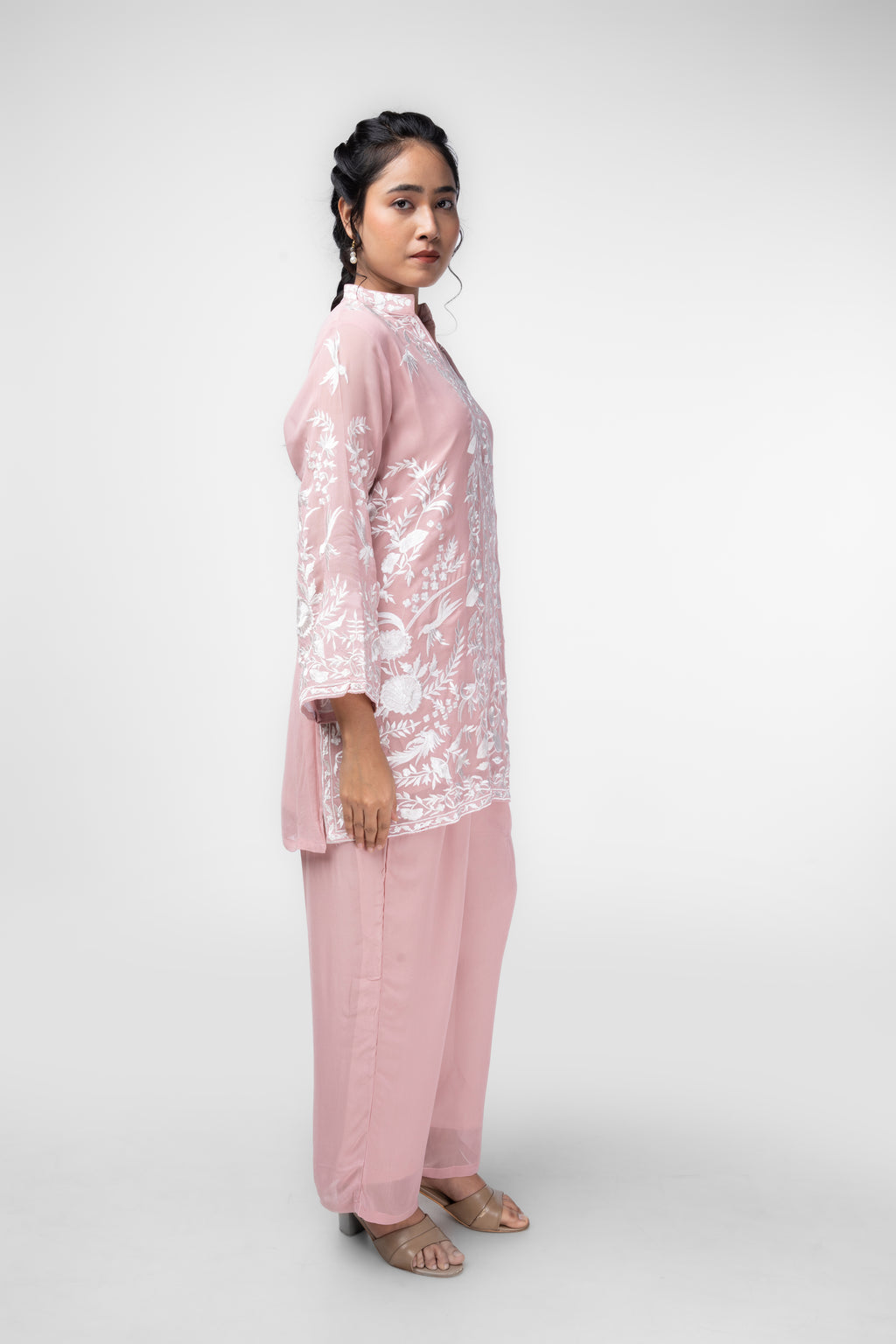 Rose Mist Embroidered Kurti Set