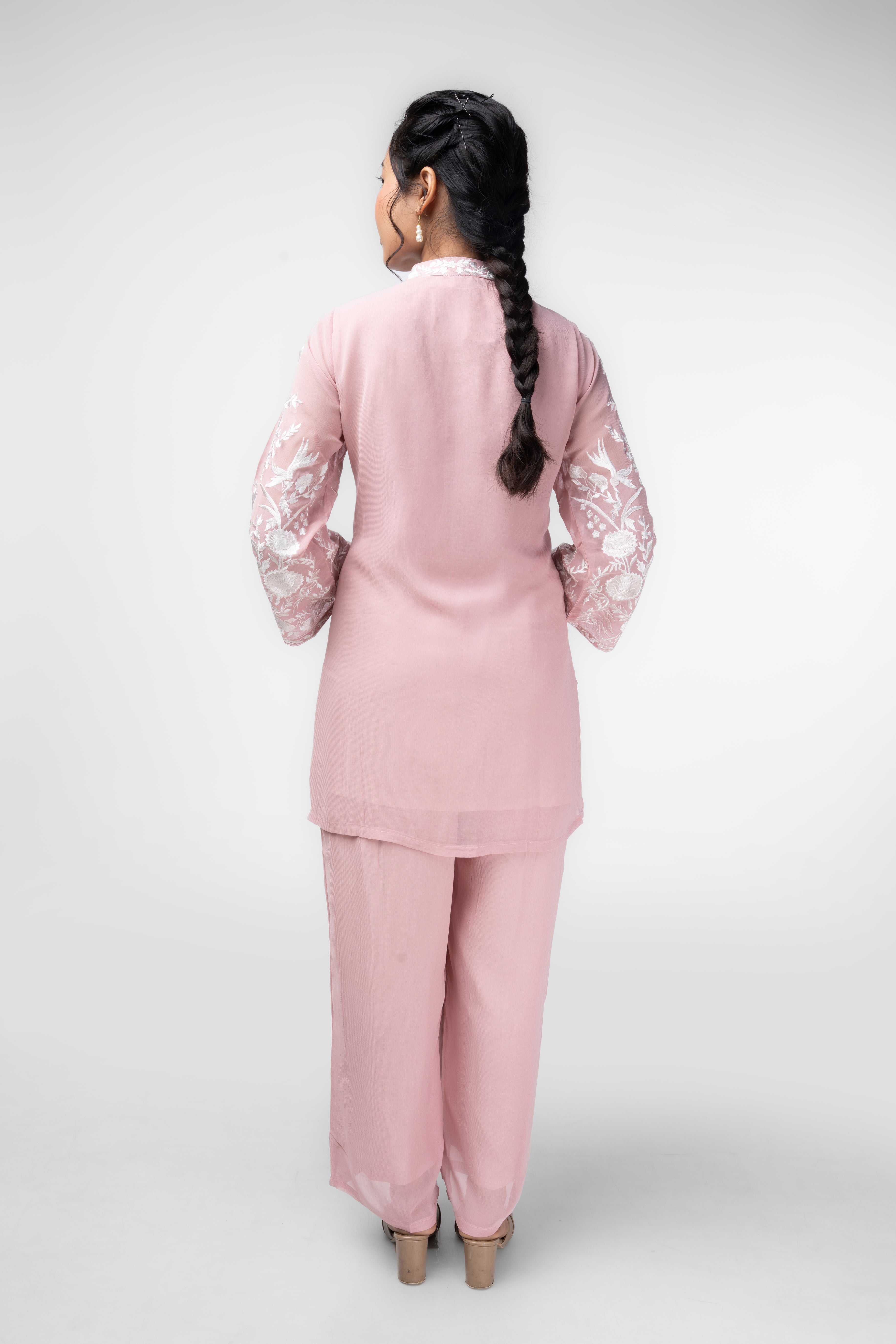 Rose Mist Embroidered Kurti Set